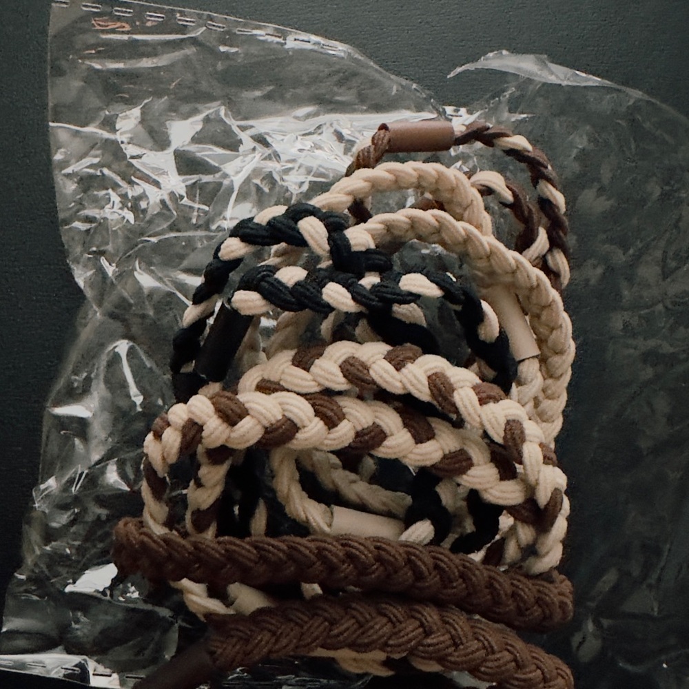 Braided Rope Bracelet Set - Brown, Black, Cream- 8 pieces